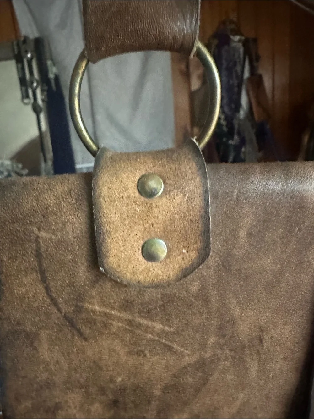 Women's Two-Tone Brown Leather Satchel with Strap